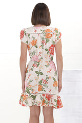 JAASE - Lizzie Mini Dress: Butterfly Cap Sleeve Button Down Dress with Pockets in Verbena Print