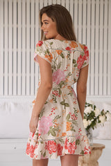 JAASE - Lizzie Mini Dress: Butterfly Cap Sleeve Button Down Dress with Pockets in Verbena Print