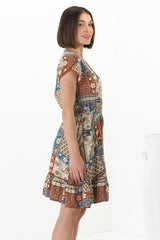 JAASE - Lizzie Mini Dress: Butterfly Cap Sleeve Button Down Dress with Pockets in Izabelle Print