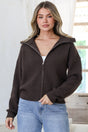 Model wearing Logan Cardigan in Coffee from Salty Crush