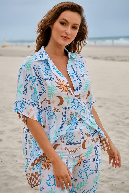 JAASE - Lola Shirt: High-Low Button Down Shirt in Rhodes Print
