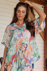 JAASE - Lola Shirt: High-Low Button Down Shirt in Electric Feels Print