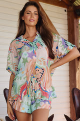 JAASE - Lola Shirt: High-Low Button Down Shirt in Electric Feels Print