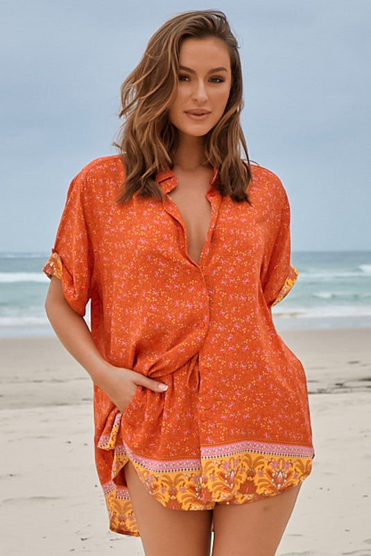 JAASE - Lola Shirt: High-Low Button Down Shirt in Summer Solstice Print