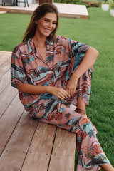 JAASE - Cici Pants: Mid Rise Relaxed Wide Leg Pant in Lakeside Serenity Print