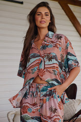 JAASE - Lola Shirt: High-Low Button Down Shirt in Lakeside Serenity Print