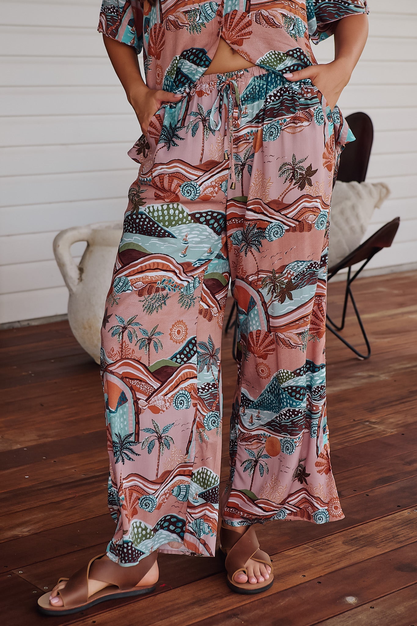 JAASE - Cici Pants: Mid Rise Relaxed Wide Leg Pant in Lakeside Serenity Print
