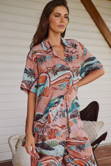 JAASE - Lola Shirt: High-Low Button Down Shirt in Lakeside Serenity Print