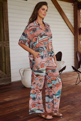 JAASE - Cici Pants: Mid Rise Relaxed Wide Leg Pant in Lakeside Serenity Print