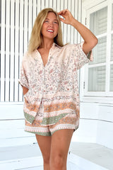 JAASE - Lola Shirt: High-Low Button Down Shirt in Mist Flower Print