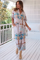 Jett Pants - High Waist Crop Straight Leg Pants in Palm Cove Print