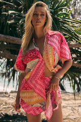 JAASE - Lola Shirt: High-Low Button Down Shirt in Viva Bonita Print