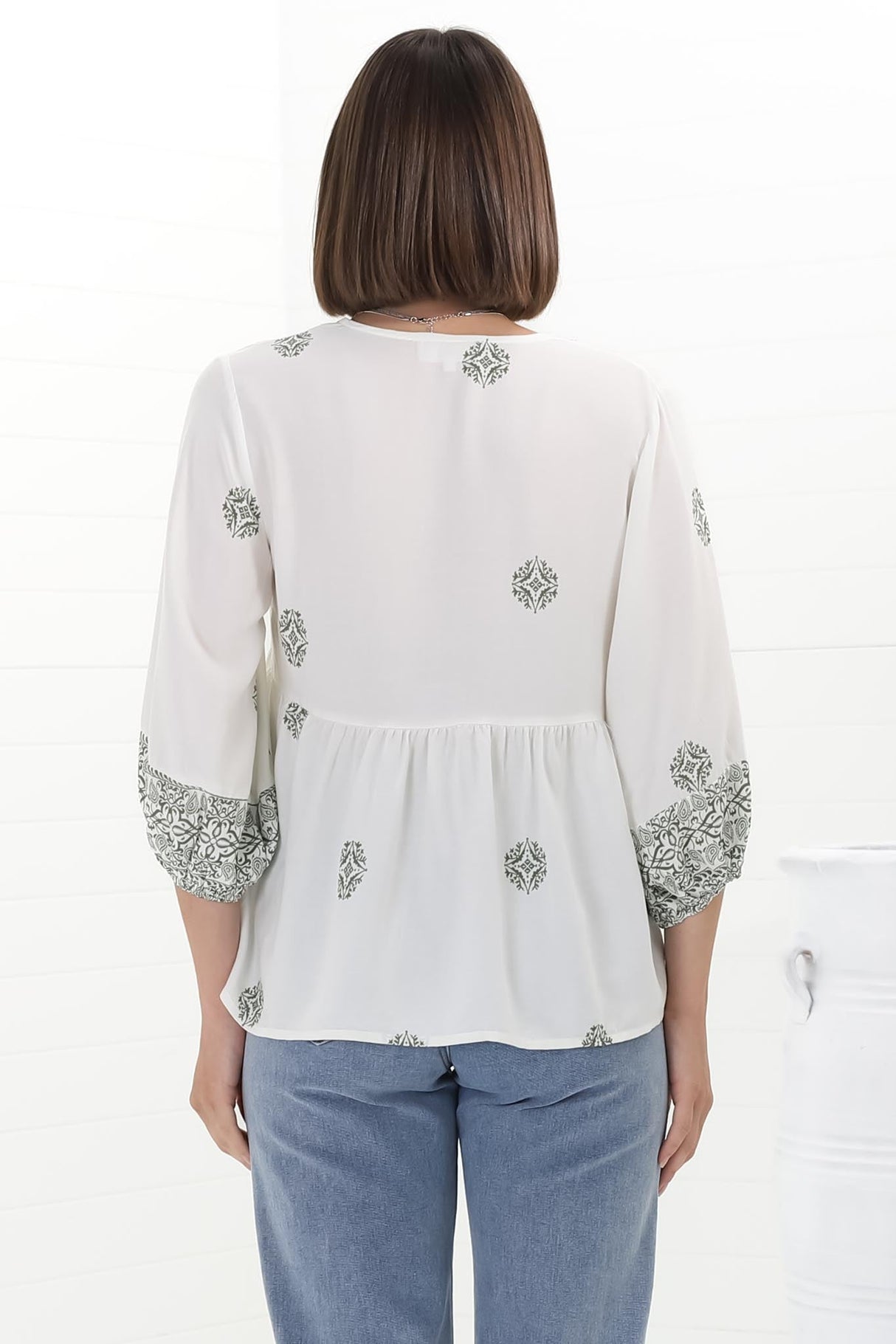 Loma Blouse - Pull Over Balloon Sleeve Smock in Abba Print Cream