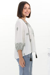 Loma Blouse - Pull Over Balloon Sleeve Smock in Abba Print Cream