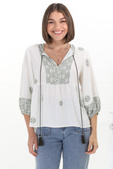 Loma Blouse - Pull Over Balloon Sleeve Smock in Abba Print Cream