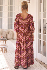 London Maxi Dress - Balloon Sleeve Shift Dress in Savanna Print