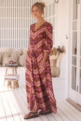 JAASE - London Maxi Dress: Balloon Sleeve Shift Dress in Savanna Print