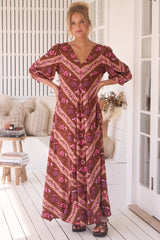 London Maxi Dress - Balloon Sleeve Shift Dress in Savanna Print