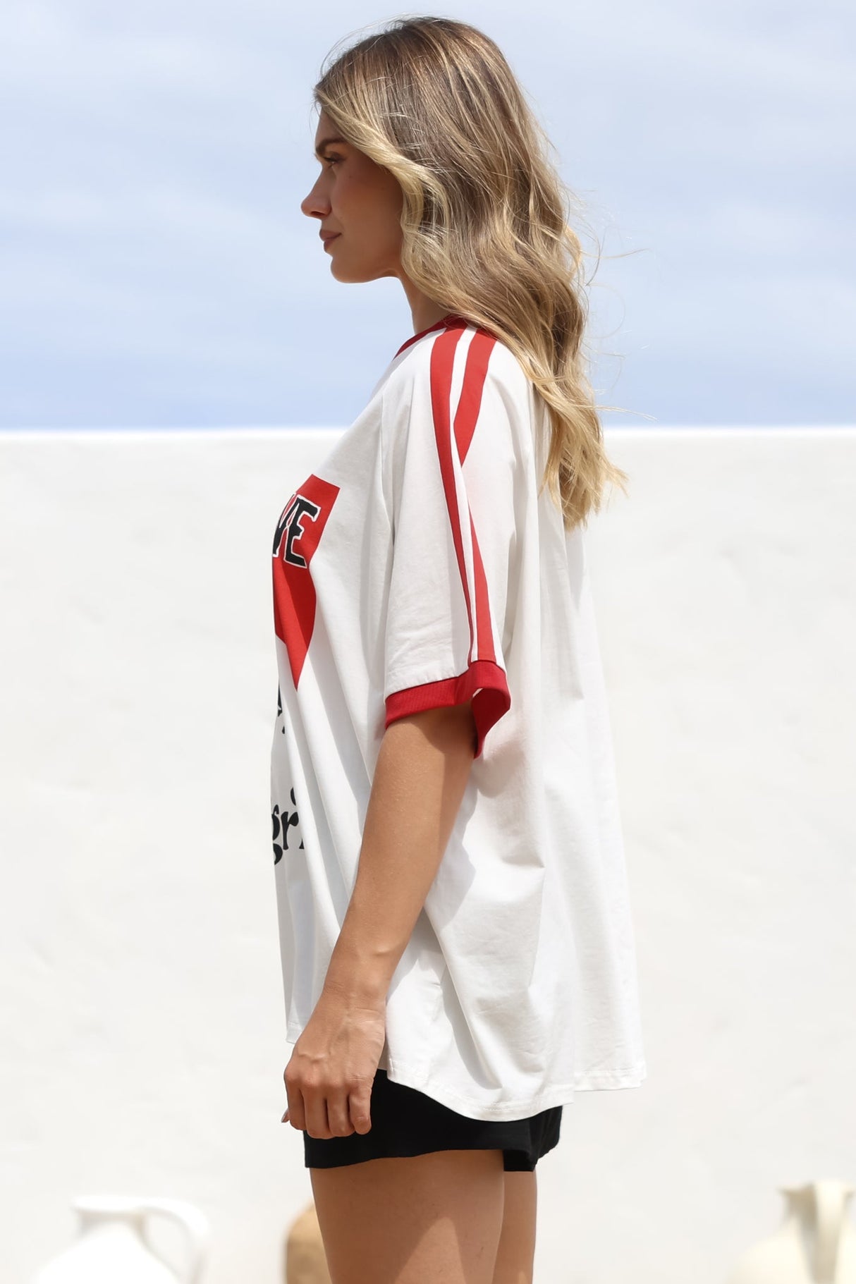 Long Live Cowgirls Tee - Graphic Print Short Sleeve T-Shirt with Racer Stripe Sleeves in White