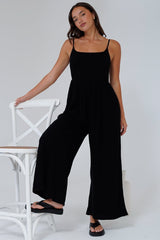 Lonnie Jumpsuit - Square Neckline Wide Leg Pant Jumpsuit in Black