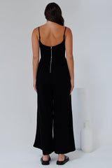 Lonnie Jumpsuit - Square Neckline Wide Leg Pant Jumpsuit in Black