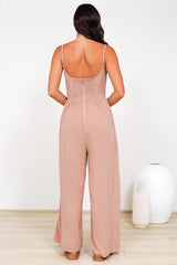 Lonnie Jumpsuit - Square Neckline Wide Leg Pant Jumpsuit in Dusty Pink