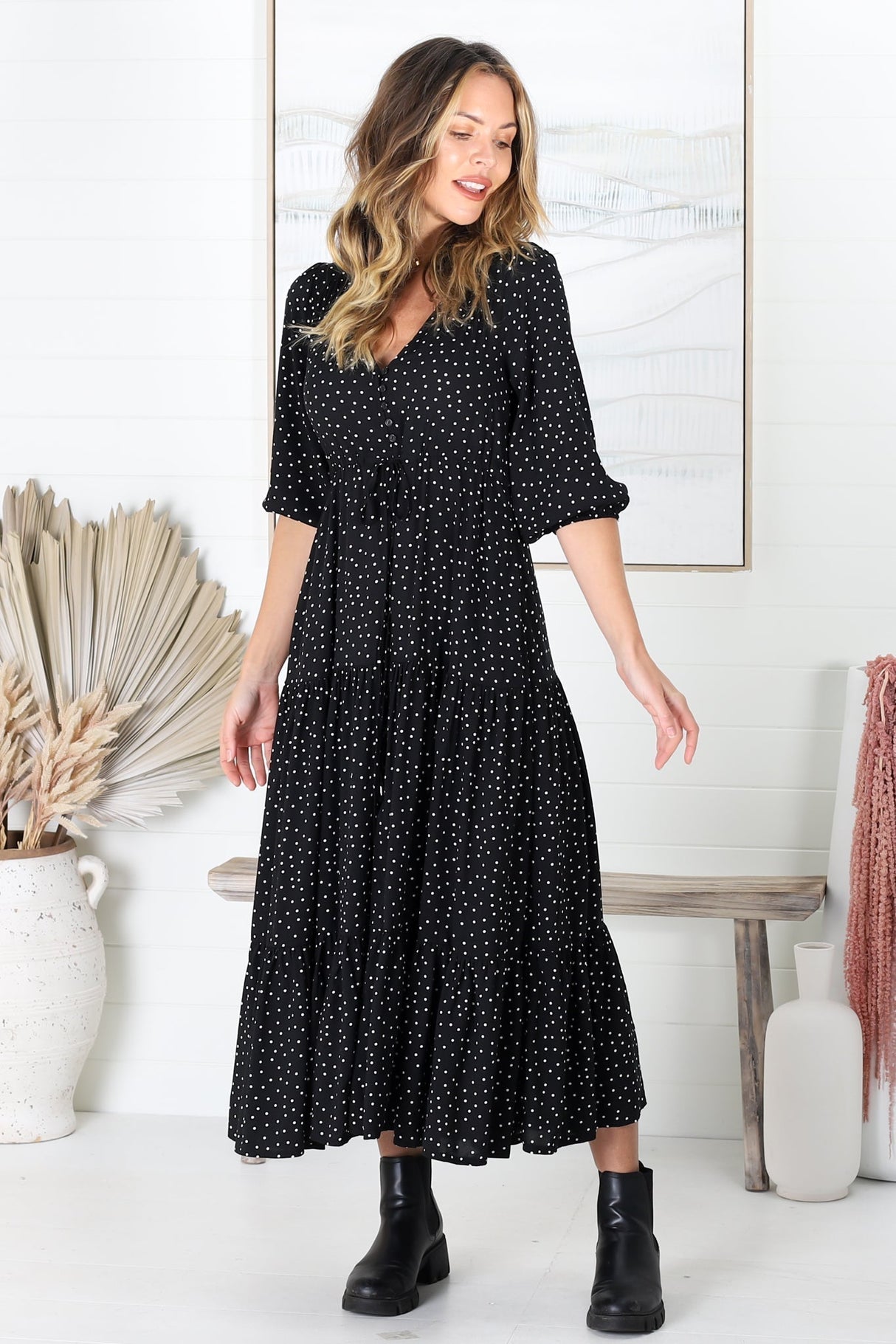 Salty Crush Montania Maxi Dress Black Polka Dot