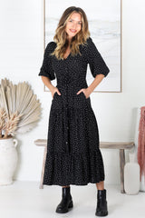 Salty Crush Montania Maxi Dress Black Polka Dot