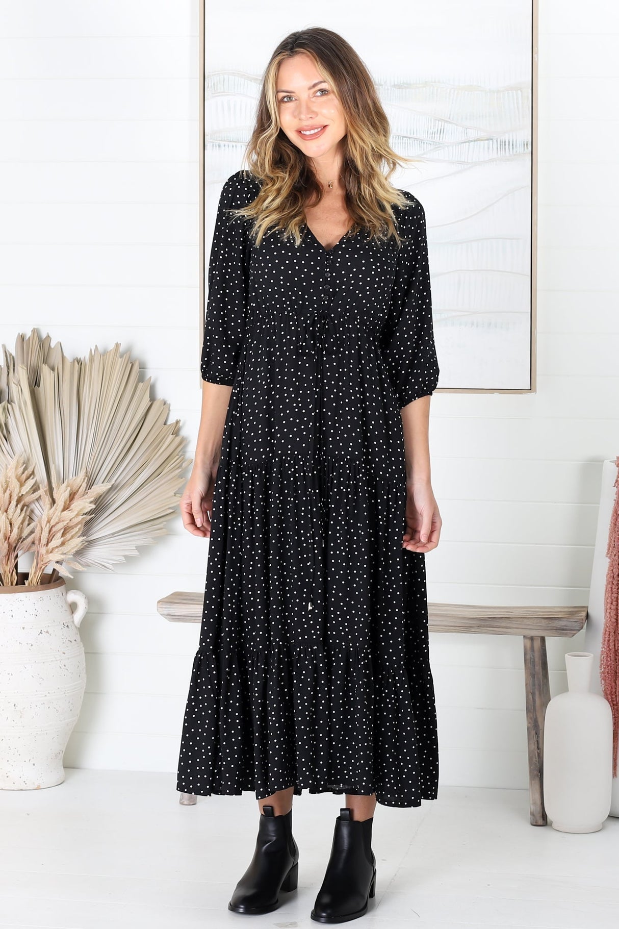 Salty Crush Montania Maxi Dress Black Polka Dot