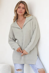 Lorelai Jumper - Chunky Collar with Zipper Detail Long Knit Jumper in Grey