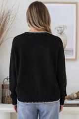 Loretta Jumper - Crew Neck Cowgirl Motif Knit in Black