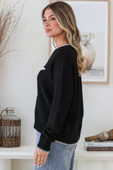 Loretta Jumper - Crew Neck Cowgirl Motif Knit in Black