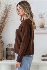 Loretta Jumper - Crew Neck Cowgirl Motif Knit in Chocolate