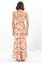 Loretta Maxi Dress - Elasticated Bodice Sun Dress in Baroa Print