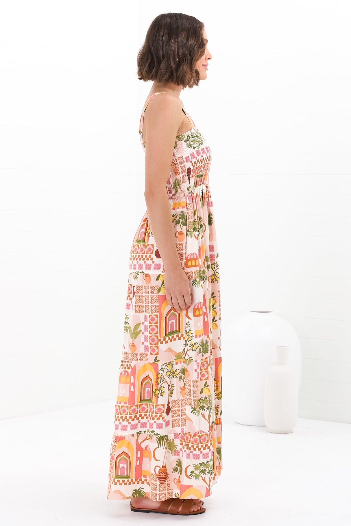 Loretta Maxi Dress - Elasticated Bodice Sun Dress in Baroa Print