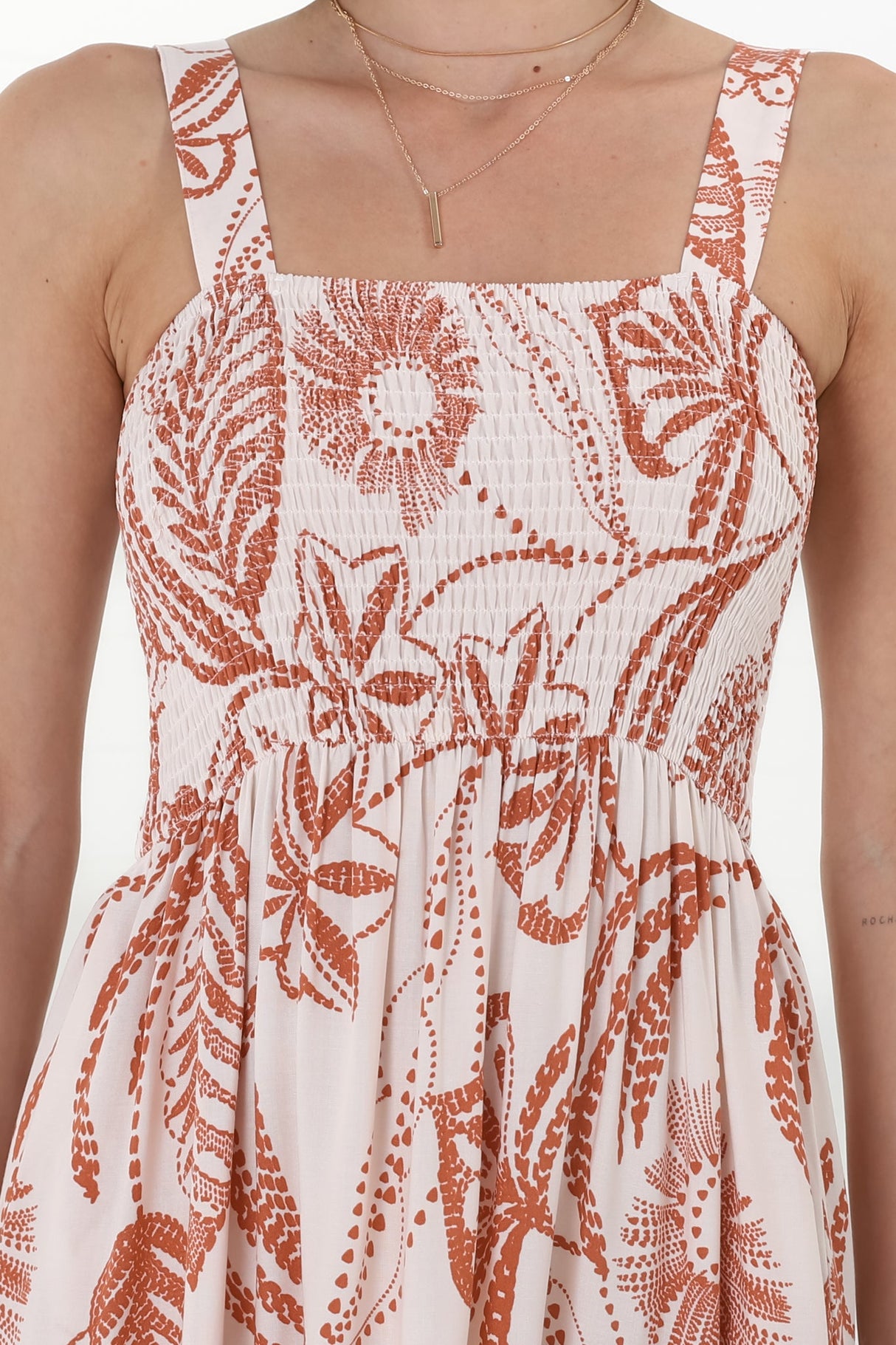 Loretta Maxi Dress - Elasticated Bodice Sun Dress in Havanna Print Cream