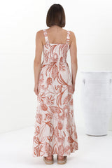 Loretta Maxi Dress - Elasticated Bodice Sun Dress in Havanna Print Cream