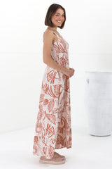 Loretta Maxi Dress - Elasticated Bodice Sun Dress in Havanna Print Cream