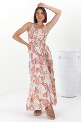 Loretta Maxi Dress - Elasticated Bodice Sun Dress in Havanna Print Cream