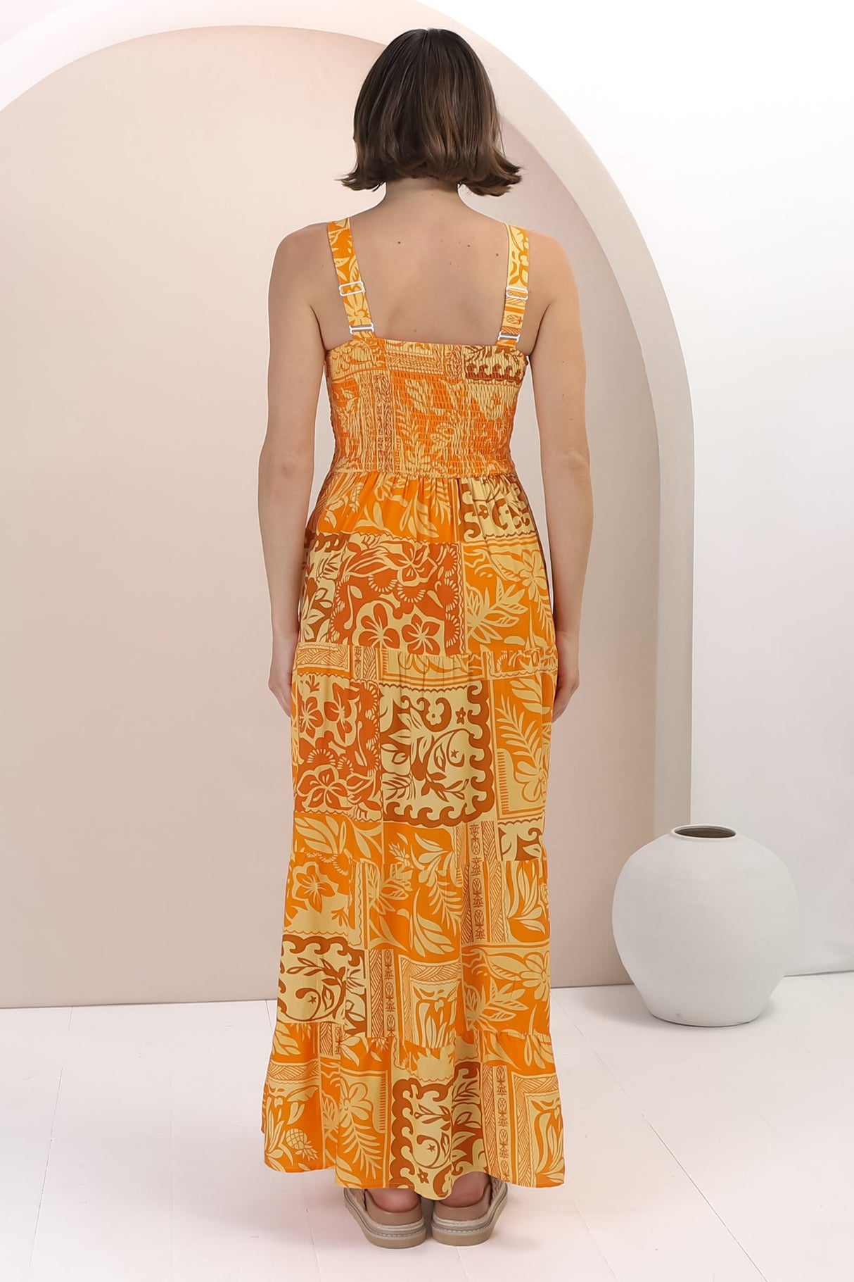 Loretta Maxi Dress - Elasticated Bodice Sun Dress in Kaleah Print Yellow