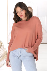 Lorna Jumper - Crew Neck Batwing Sleeve Jumper with Buttons in Peach