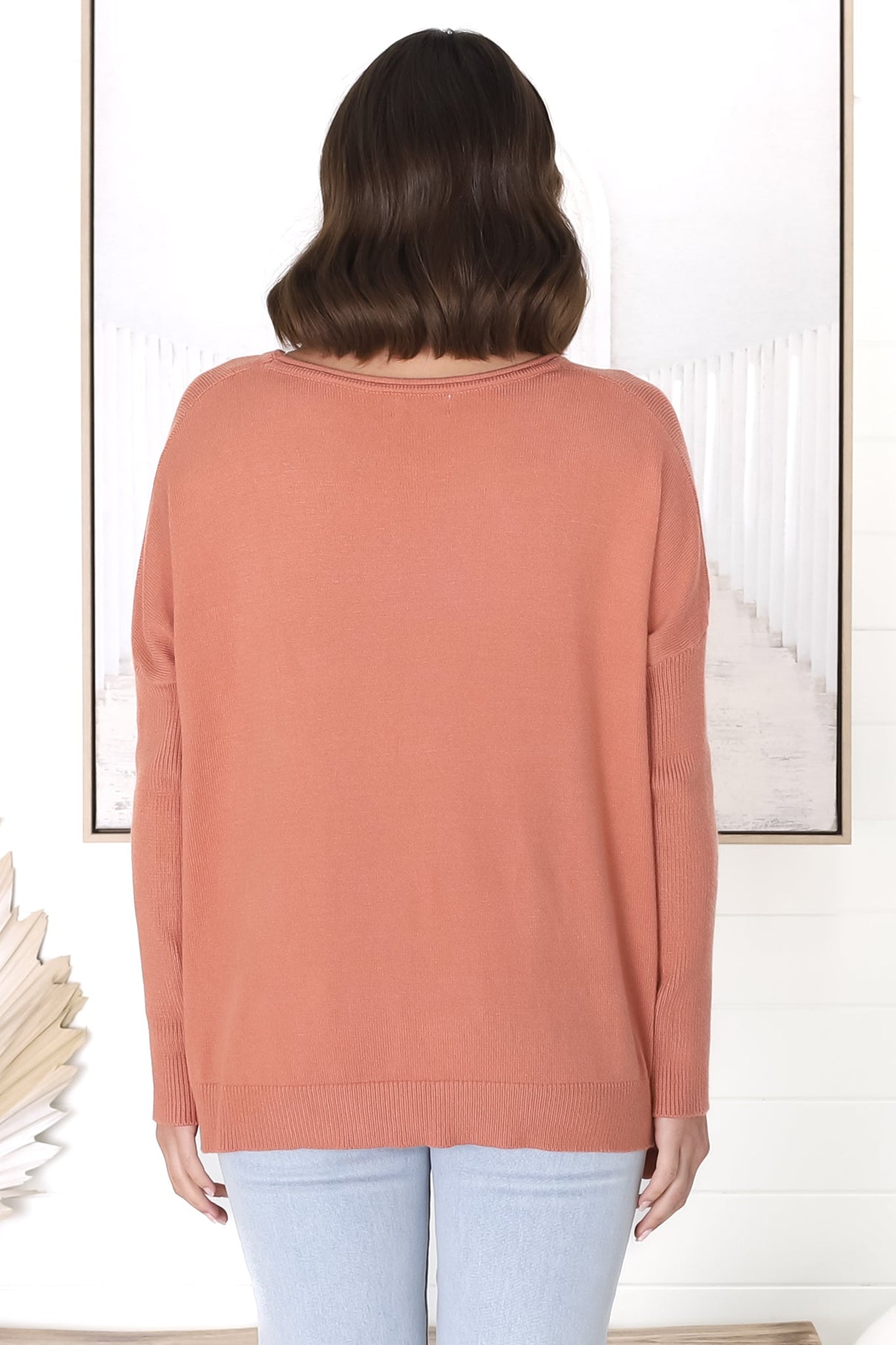 Lorna Jumper - Crew Neck Batwing Sleeve Jumper with Buttons in Peach