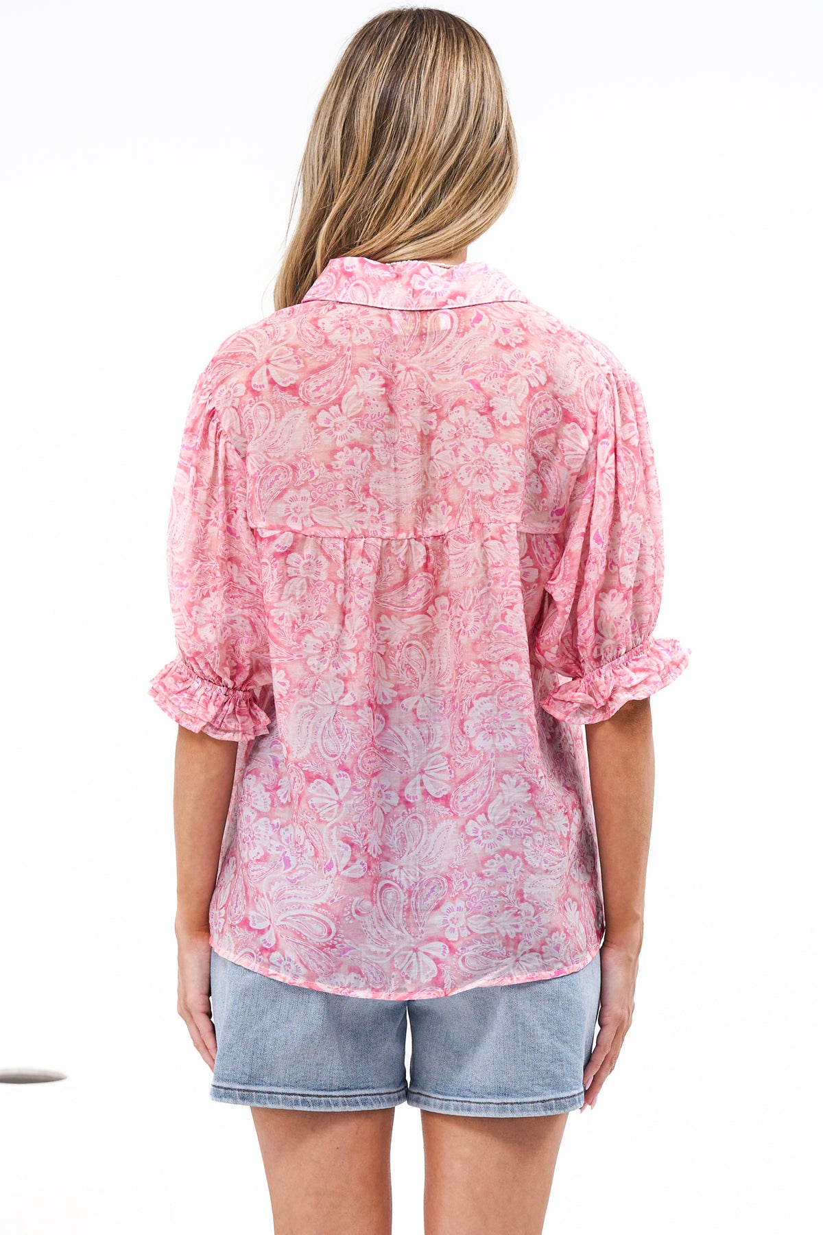 Lottie Blouse - Collared Button Down with Lace Trims and Puff Sleeves in Rosewater Dreams Print