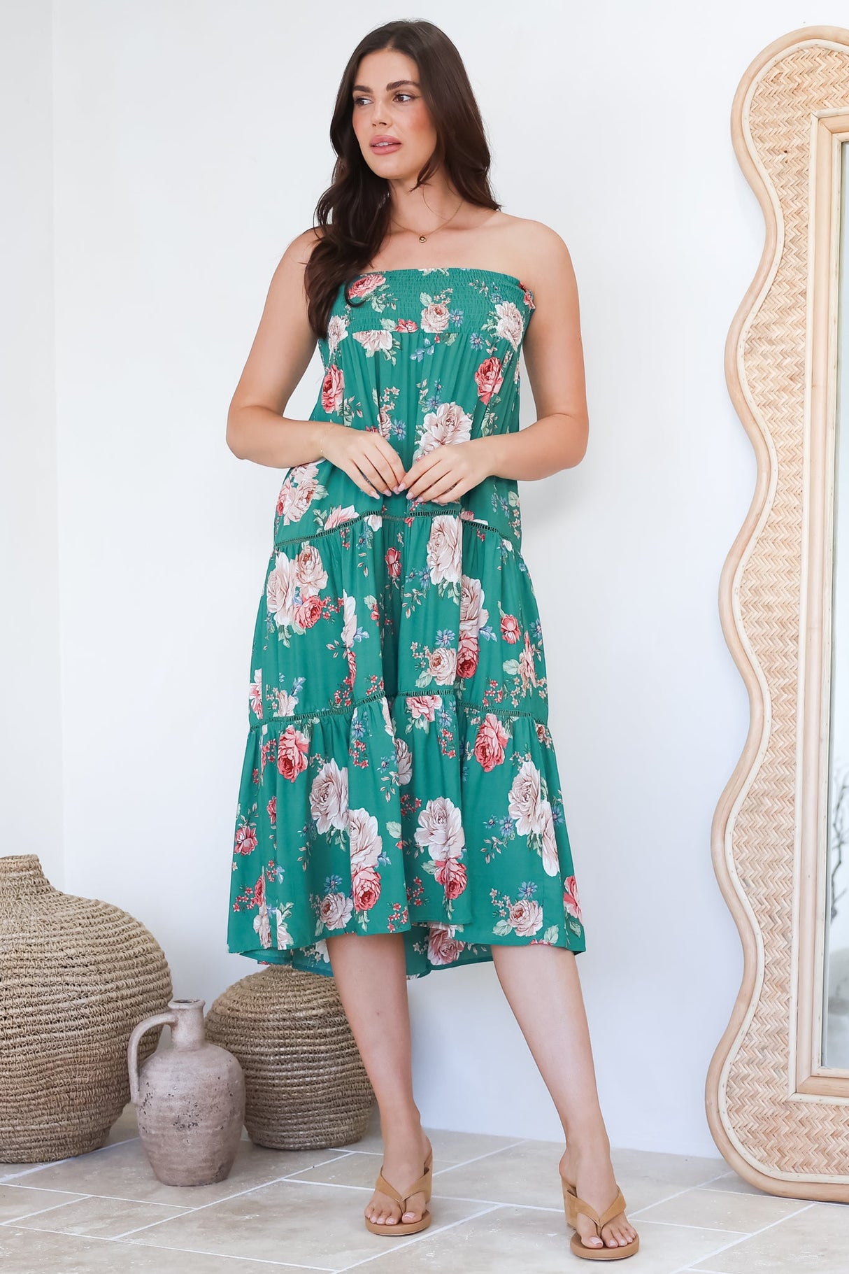 Louise Maxi Skirt/Midi Dress - Shirred Waistband Tiered Skirt or Dress in Floral Print