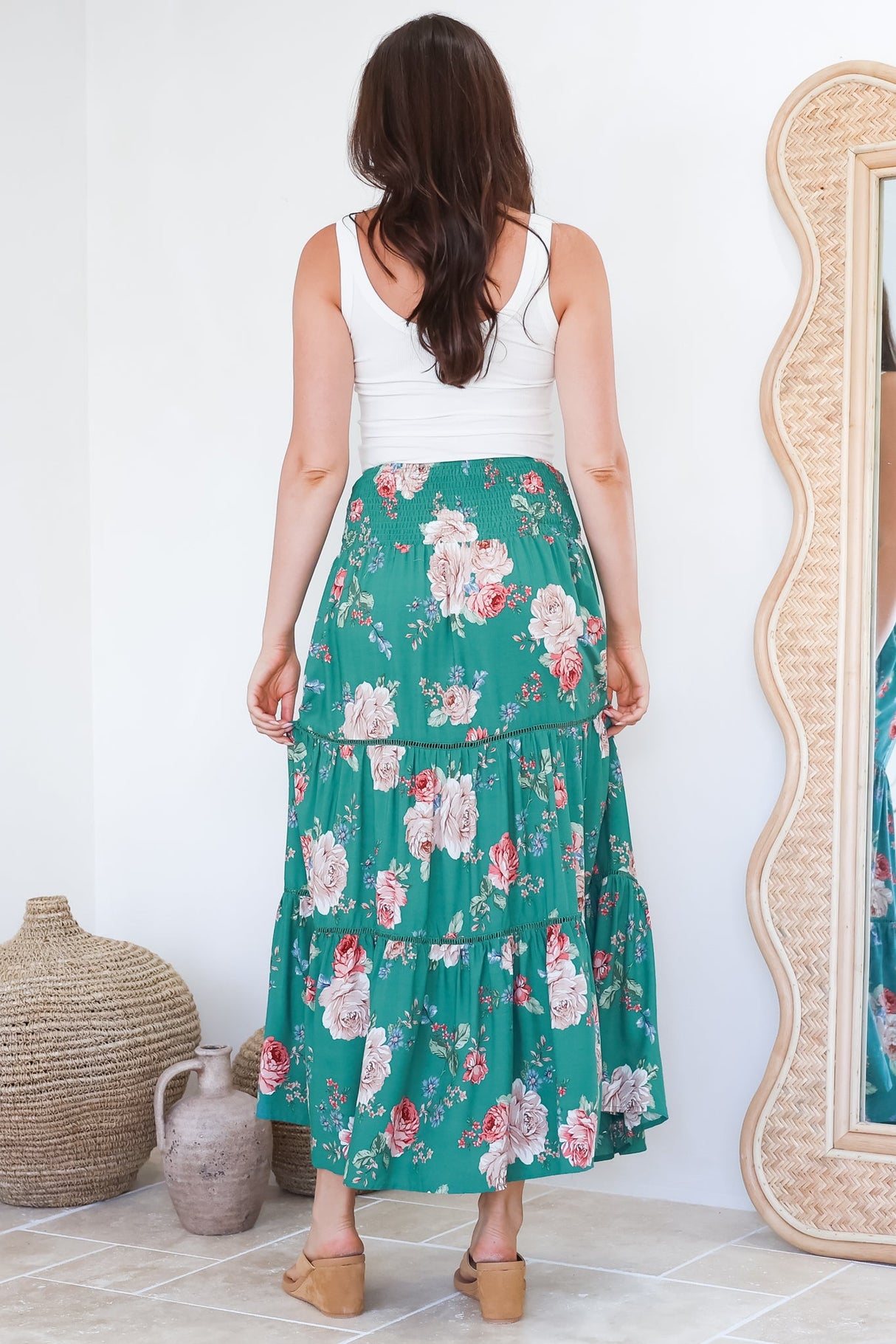 Louise Maxi Skirt/Midi Dress - Shirred Waistband Tiered Skirt or Dress in Floral Print