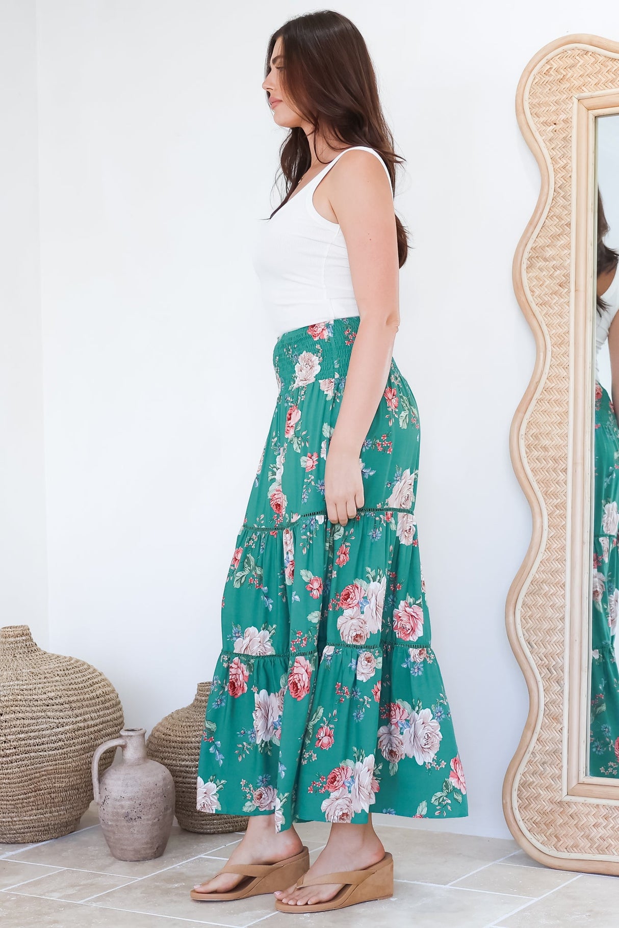 Louise Maxi Skirt/Midi Dress - Shirred Waistband Tiered Skirt or Dress in Floral Print