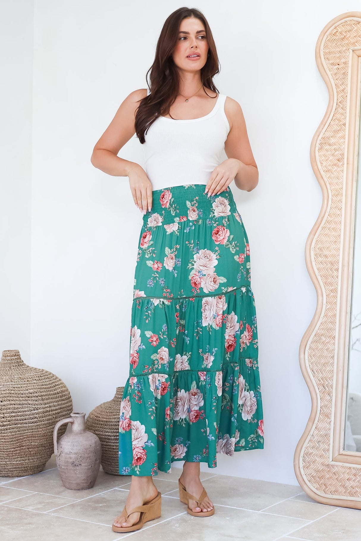 Louise Maxi Skirt/Midi Dress - Shirred Waistband Tiered Skirt or Dress in Floral Print