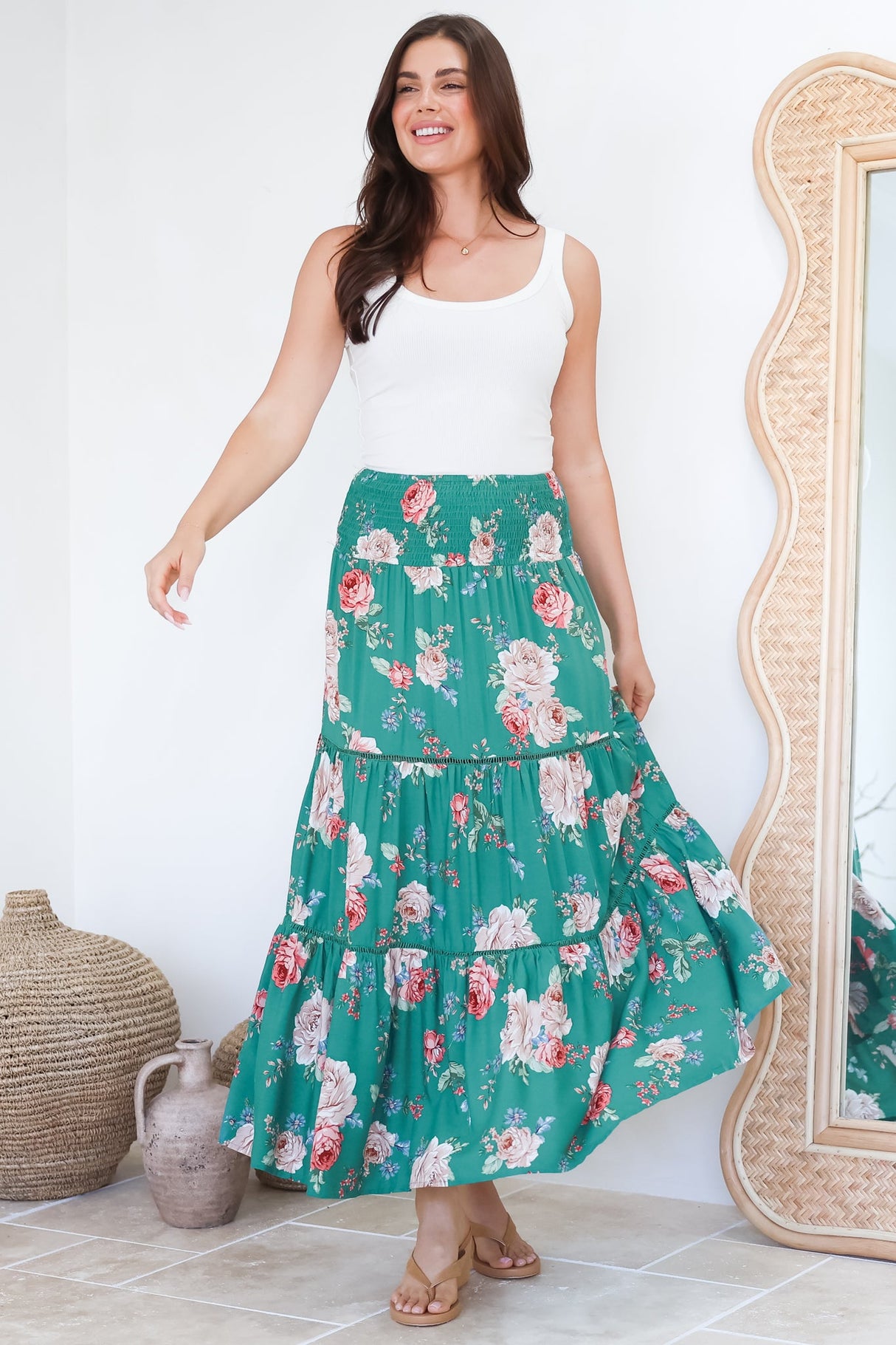 Louise Maxi Skirt/Midi Dress - Shirred Waistband Tiered Skirt or Dress in Floral Print