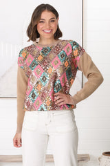 Lovey Jumper - Crew Neck Sequin Decal Jumper in Camel