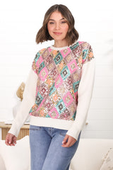 Lovey Jumper - Crew Neck Sequin Decal Jumper in Cream